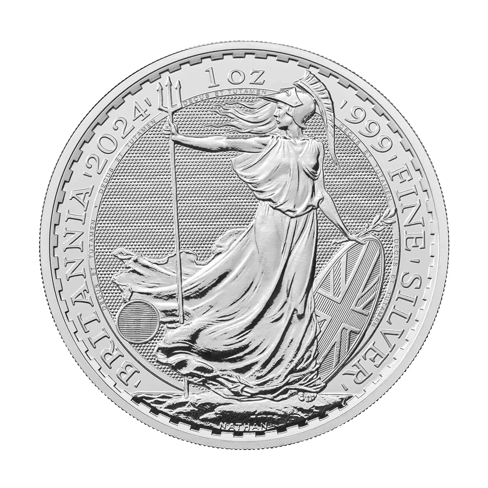 地金型2：3738 イギリス  2024 チャールズ3世 ブリタニア 2ポンド 1オンス 銀貨 【1枚】 (コインケース付き)