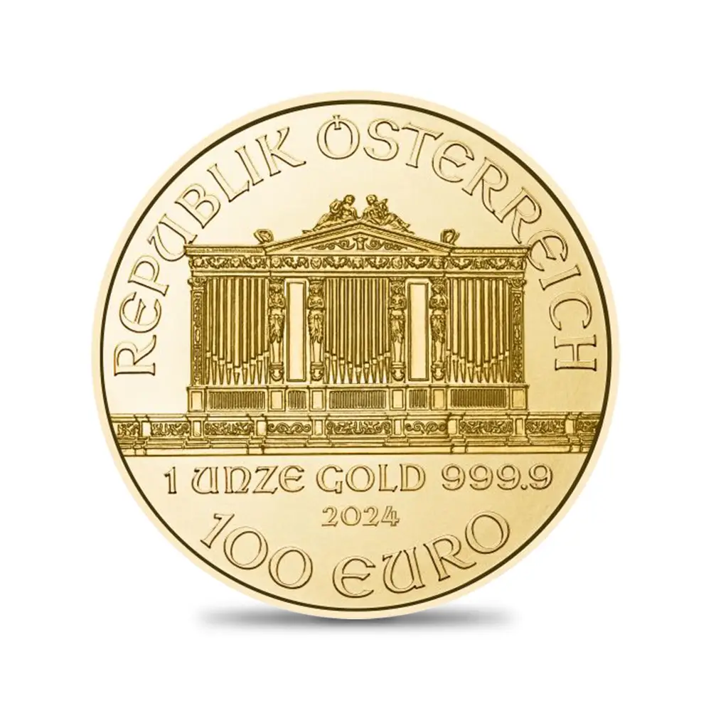地金型3：3986 オーストリア 2024 ウィーンフィル 100ユーロ 1オンス 金貨 【1枚】 (コインケース付き)【ご予約承り品】